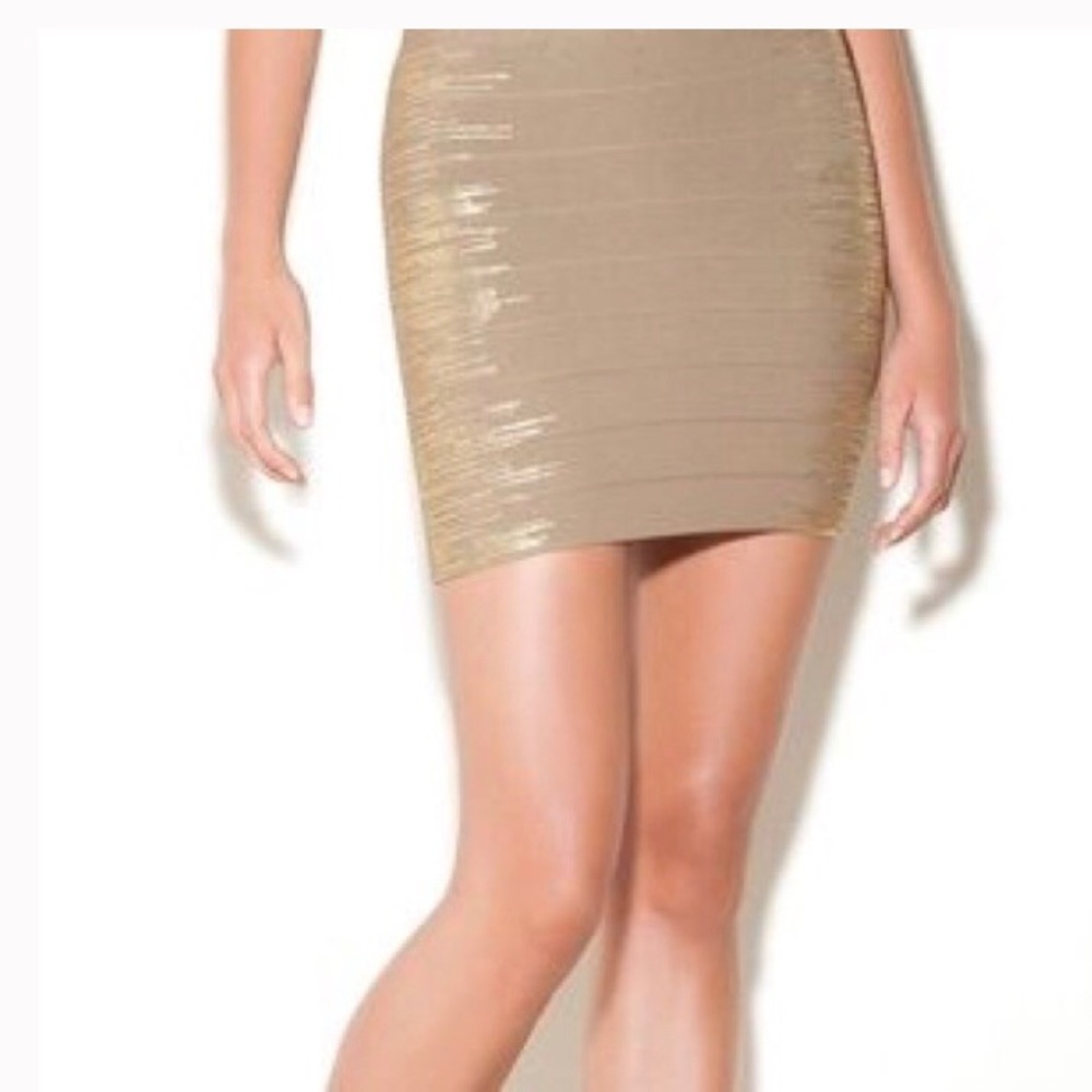 Y2K Vintage Guess Tan Gold Foil Bandage Mini Skirt NWT